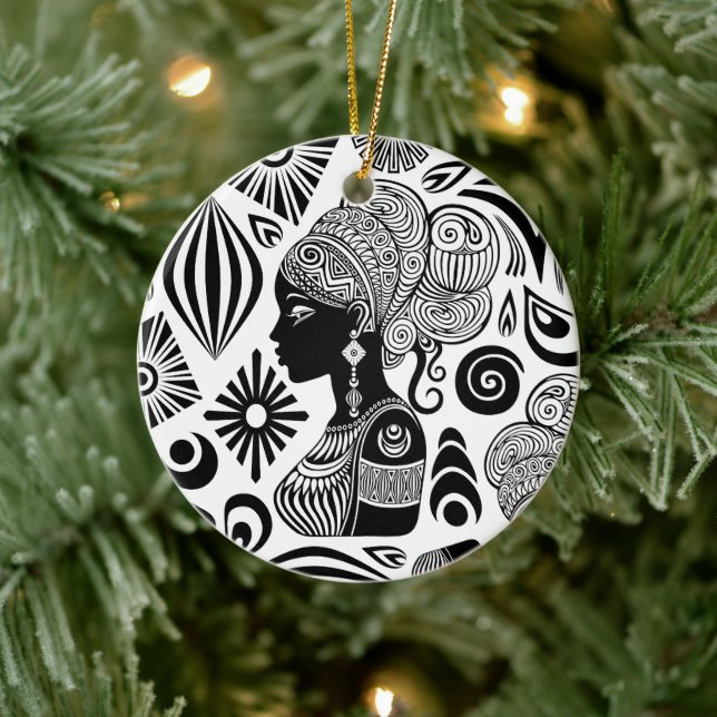 Afrikanische Girl Portrait Tribal Tattoo Keramik Ornament (Baum)