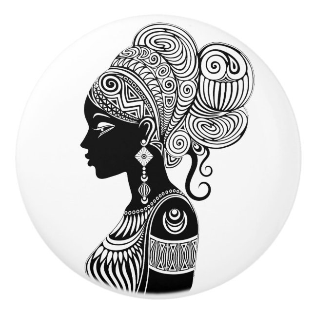 Afrikanische Girl Portrait Tribal Tattoo Keramikknauf (Vorderseite)