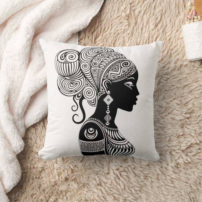 Afrikanische Girl Portrait Tribal Tattoo Kissen (Decke)
