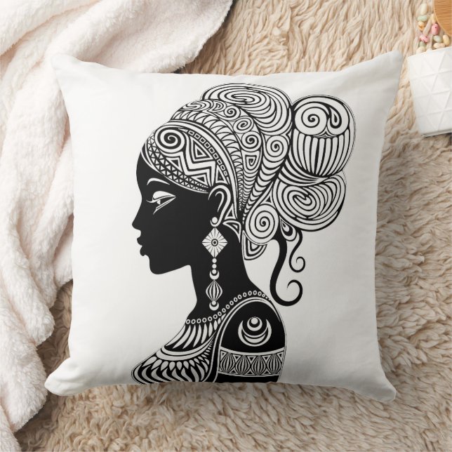 Afrikanische Girl Portrait Tribal Tattoo Kissen (Decke)