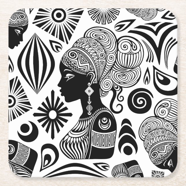 Afrikanische Girl Portrait Tribal Tattoo Rechteckiger Pappuntersetzer (Vorderseite)