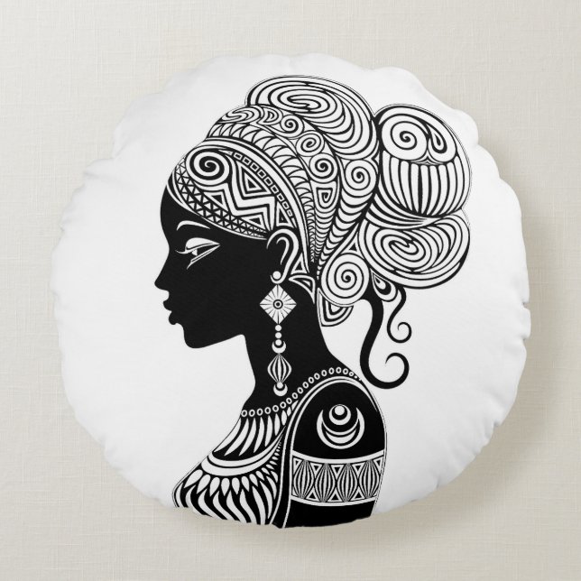 Afrikanische Girl Portrait Tribal Tattoo Rundes Kissen (Vorderseite)