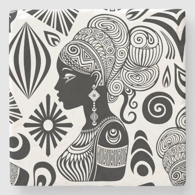 Afrikanische Girl Portrait Tribal Tattoo Steinuntersetzer (Vorderseite)