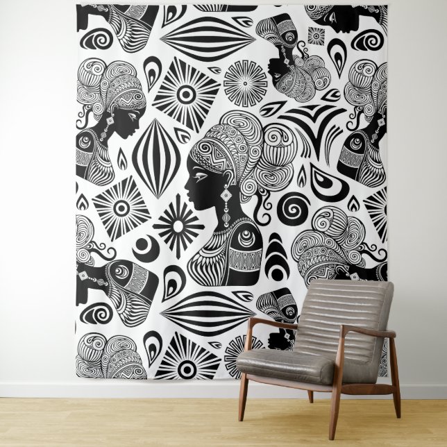 Afrikanische Girl Portrait Tribal Tattoo Wandteppich (Beispiel)