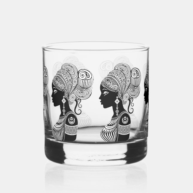 Afrikanische Girl Portrait Tribal Tattoo Whiskyglas (Rechts)