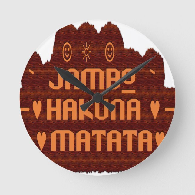 Afrikanische Gruß: Jambo Hakuna Matata Holzdesign Runde Wanduhr (Vorderseite)