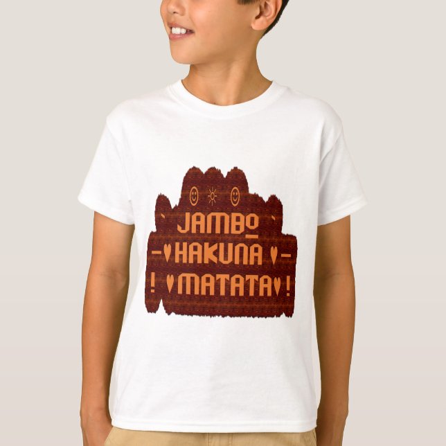 Afrikanische Gruß: Jambo Hakuna Matata Holzdesign T-Shirt (Vorderseite)