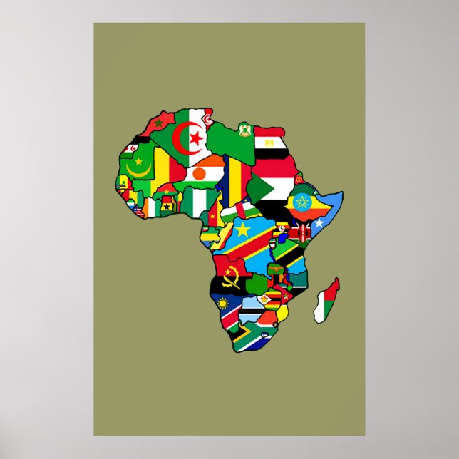 Afrikanische Karte Afrikas Flaggen in Länderkarten Poster (Vorne)