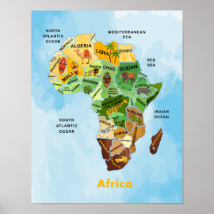 Afrikanische Karte Aquarellbilder-Poster Poster