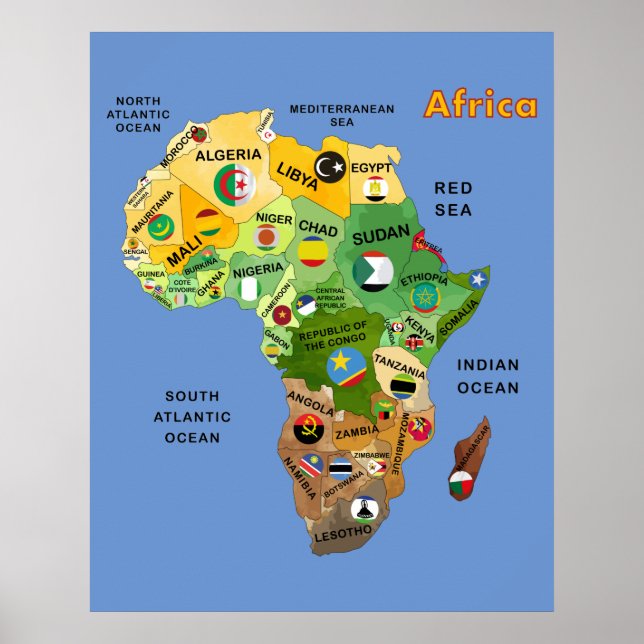 Afrikanische Karte mit dem Flaggen-Artwork-Poster Poster (Vorne)