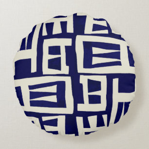 Afrikanische Karte - Navy Ivory Rundes Kissen