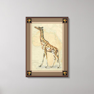 Afrikanische Karte und Giraffe Leinwanddruck