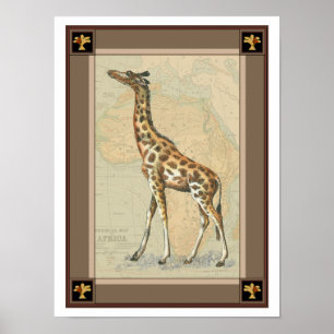 Afrikanische Karte und Giraffe Poster