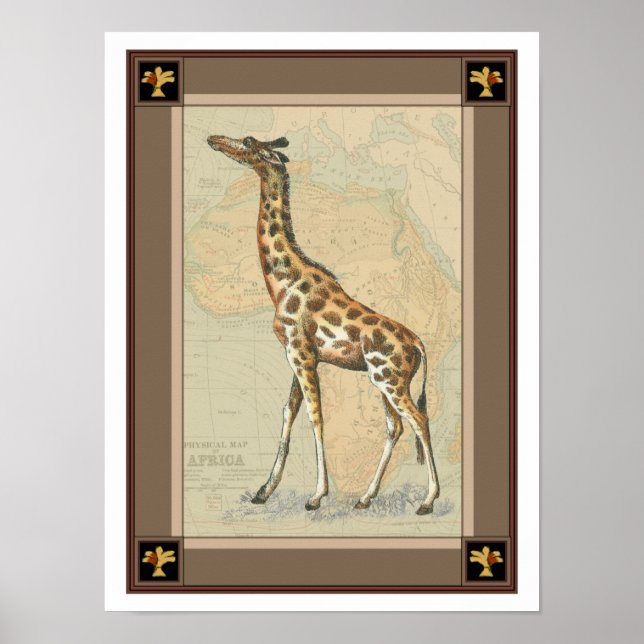 Afrikanische Karte und Giraffe Poster (Vorne)