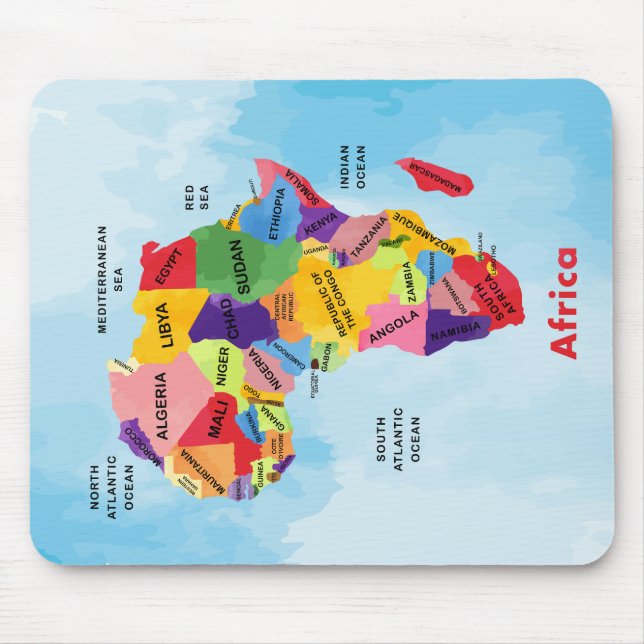 Afrikanische Karte Wasserfarbe Mousepad (Vorne)
