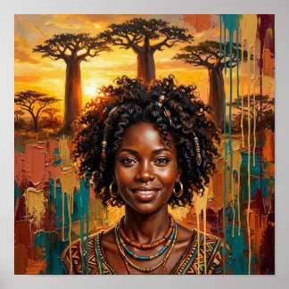 Afrikanische Königin-Sunset, Schwarze Frau Wandkun Poster