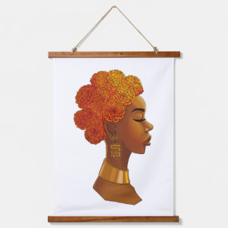 Afrikanische Königliche Blumen Haar Mädchen Wandteppich Mit Holzrahmen
