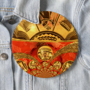 Afrikanische Kulturkunst: Rich Golden Red Design Button