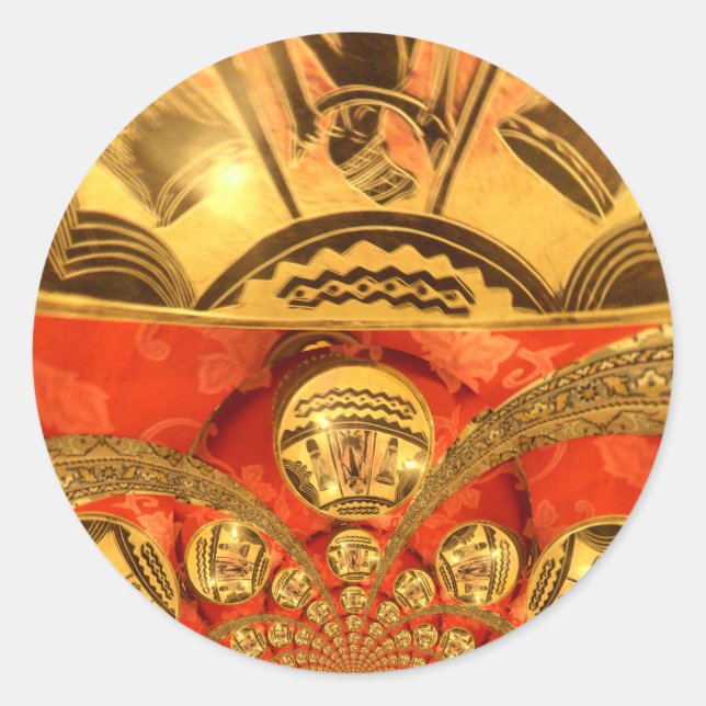 Afrikanische Kulturkunst: Rich Golden Red Design Runder Aufkleber (Vorderseite)
