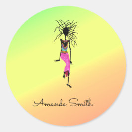 Afrikanische Kunst, farbenfroh, Monogram-Kriegerin Runder Aufkleber