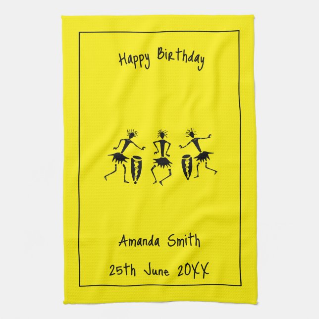 Afrikanische Kunst, glücklicher Tanz Geschirrtuch (Vertikal)