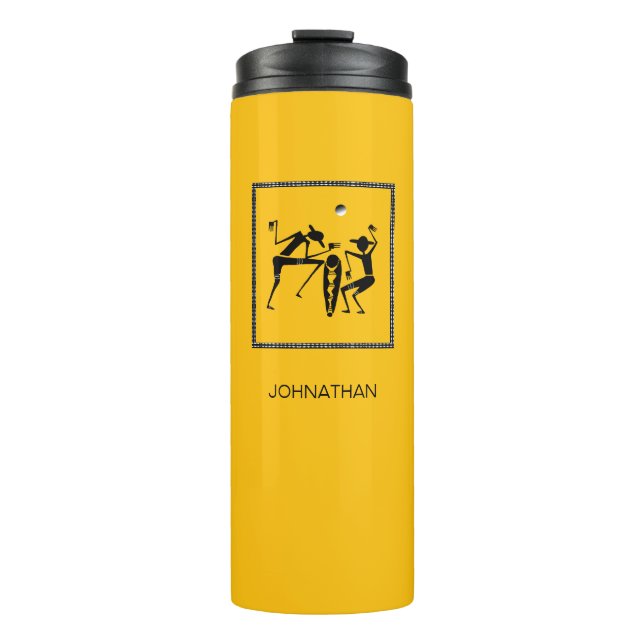 Afrikanische Kunst, Niedliches und sonniges Mondli Thermosbecher (Vorderseite)