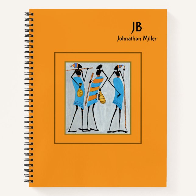 Afrikanische Kunst, Orange, Maasai Warrior Notizbuch (Vorderseite)