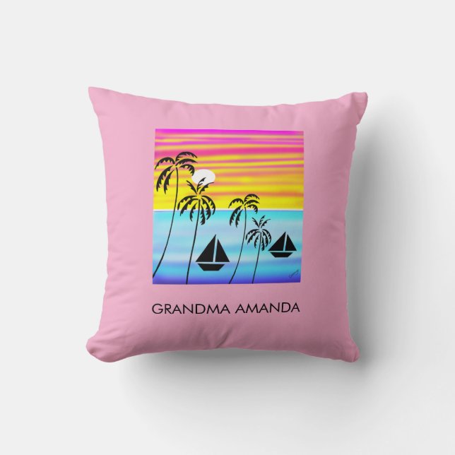 Afrikanische Kunst, tropischer Sommer Sonnenunterg Kissen (Vorderseite)