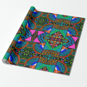Afrikanische Kunstzeichnung. Nahtloses Aztekenmust Geschenkpapier