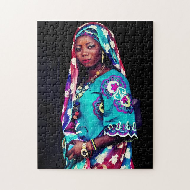 Afrikanische Lady mit türkisfarbenem Kleid Puzzle (Vertikal)