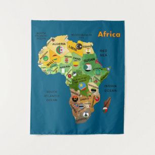 Afrikanische Landkarte mit Flaggen Wandteppich