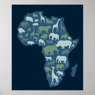 Afrikanische Landkarte mit Silhouette der Tiere Poster