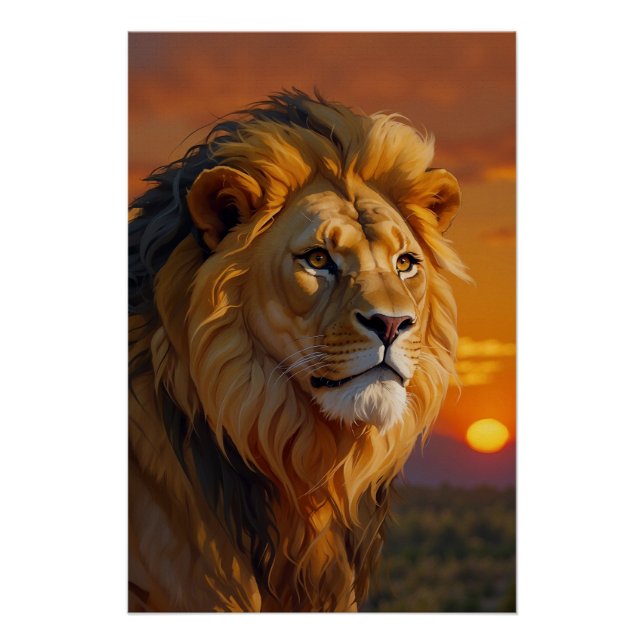 Afrikanische Lion bei Sonnenuntergang Poster (Vorderseite)