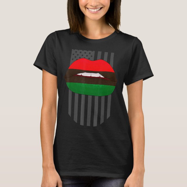 Afrikanische Lippen - Afrikanische Flagge Schwarze T-Shirt (Vorderseite)
