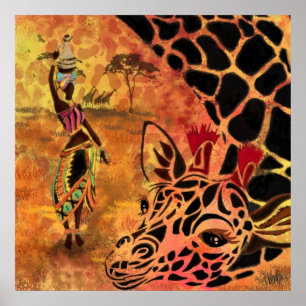 Afrikanische Mädchen und Giraffe Friends Poster Ma