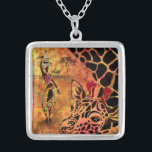 Afrikanische Mädchen und Giraffe Necklace Versilberte Kette<br><div class="desc">Ketten mit African Girl and Giraffe - Friends Necklace - Art Zeichn - Africa Animal and People Painting Collection von MIGNED</div>