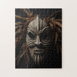 Afrikanische Maske mit Federn und Texturen Puzzle