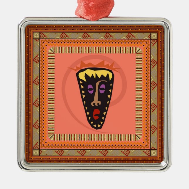 Afrikanische Maske Silbernes Ornament (Vorne)