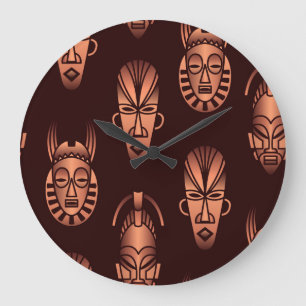 Afrikanische Masken, dunkler Hintergrund Große Wanduhr