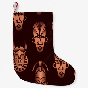 Afrikanische Masken, dunkler Hintergrund Kleiner Weihnachtsstrumpf