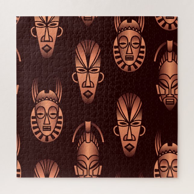 Afrikanische Masken, dunkler Hintergrund Puzzle (Vertikal)