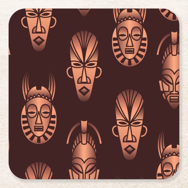 Afrikanische Masken, dunkler Hintergrund Rechteckiger Pappuntersetzer (Vorderseite)
