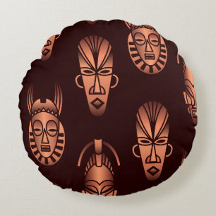 Afrikanische Masken, dunkler Hintergrund Rundes Kissen