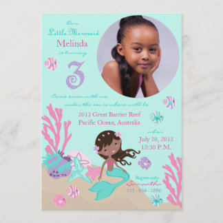 Afrikanische Mermaid Dritter Geburtstag Einladung
