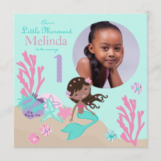 Afrikanische Mermaid Erstgeburtstag Einladung