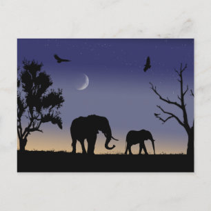 Afrikanische Morgendämmerung - Elefanten Postkarte