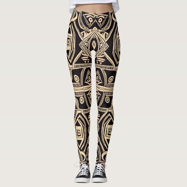 Afrikanische Mud Cloth Pattern Leggings (Vorderseite)