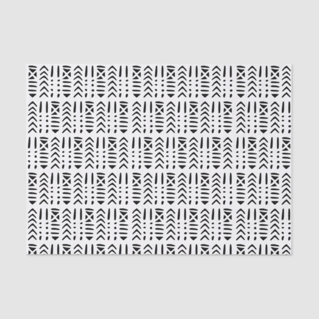 Afrikanische Mud Tuch MC3 Schwarz auf Weiß Seidenpapier (Vorderseite)