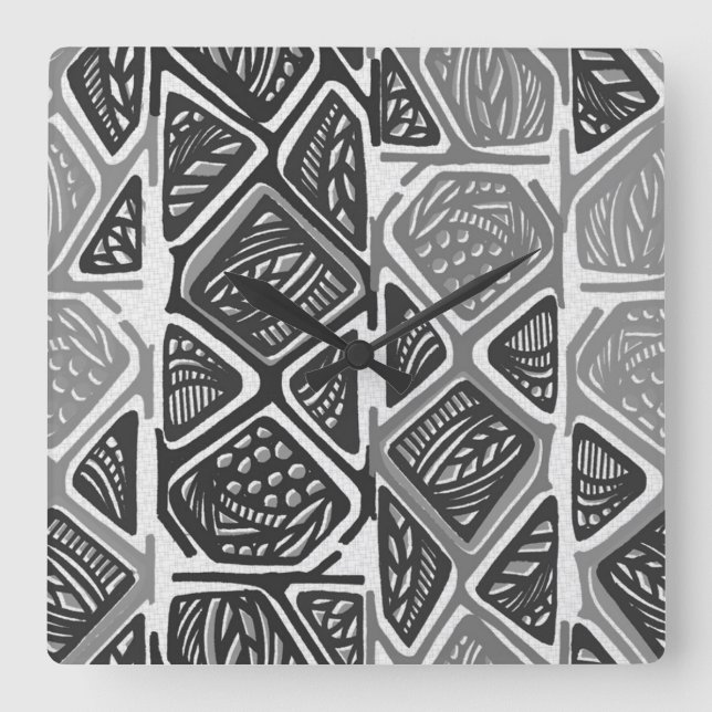 Afrikanische Muster-Wanduhr Quadratische Wanduhr (Vorderseite)
