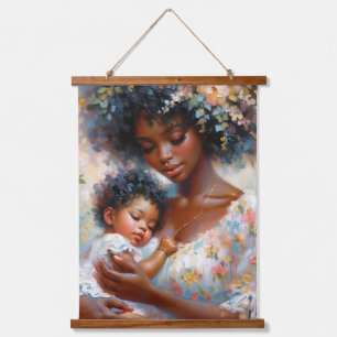 Afrikanische Mutter und Baby Floral Wandteppich Mit Holzrahmen
